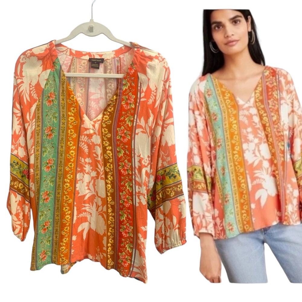 Anthropologie Vineet Bahl Edith Embroidered Boho Peasant Blouse‎ sz SM